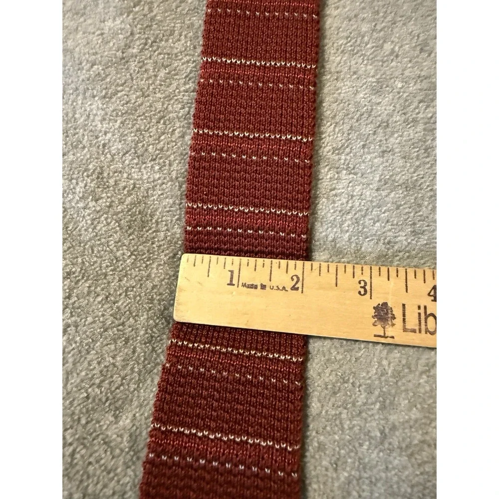Ultra Skinny Men's Neck Tie Square Tip Woven Texture Red Pin Stripe Dimitri VTG